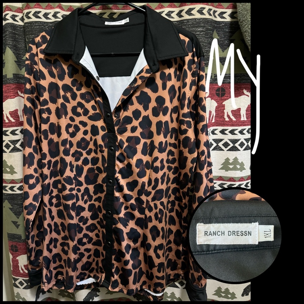 Ranch Dressn Leopard Print Button Down Shirt